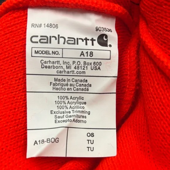 🟧NEW Two Carhartt Neon Orange Knit Beanies Hat A18 Cuffed Acrylic Watch Cap🟧 - Picture 8 of 9
